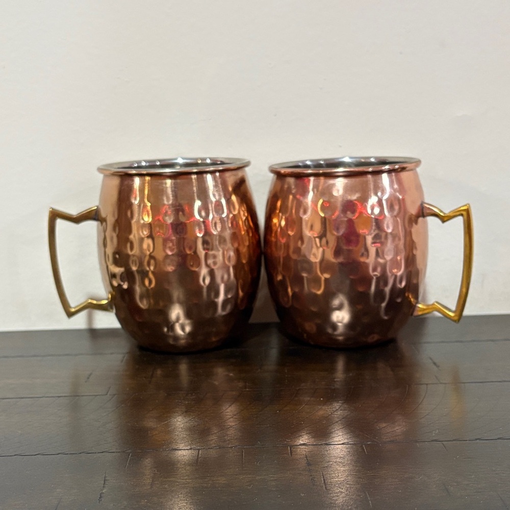 Pier One Hammered Copper Moscow Mule Mugs with Brass Handles - Set of 2